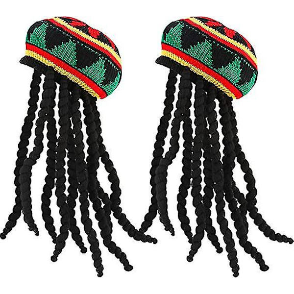 2 stk. Rasta Hat med Sort Dreadlocks Paryk med Kasket til Kostume Tilbehør, 35,4 tommer