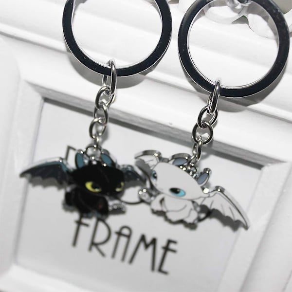 2-pack Par Keychain i Metall, Draksform, Tandlös Keychain, Tandlös Väska Hängare, Present till Kärlekspar, Barn