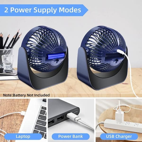 Miniblæser. 360° roterende bordventilator. Tre-trins USB-bordventilator - mørkeblå.