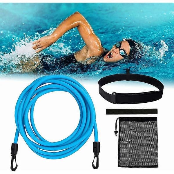 Elastiskt motstånd för simning, 4M justerbart elastiskt band för simning i pool, träningsbälte för simning, elastisk simning för vuxna och barn, professionell