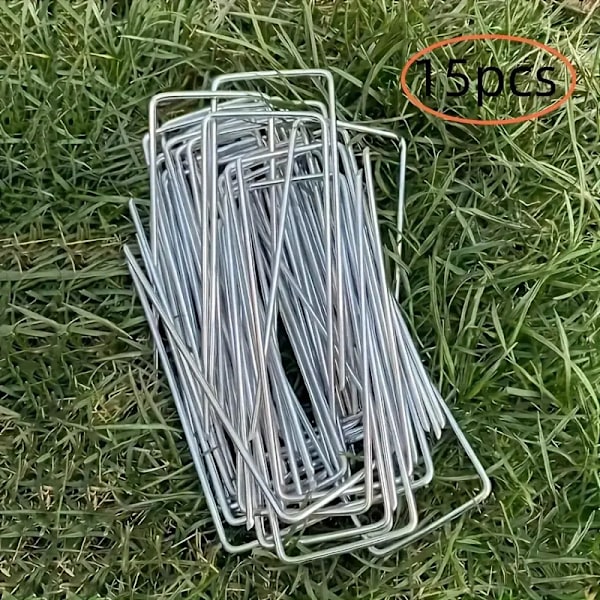 15 ST Galvaniserede Have Landskabspinde, U-Formet Græsstof Landskabsarkitektur Pins