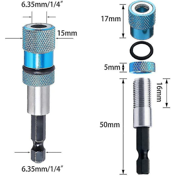 Justerbar Skrue Dybde Magnetisk Skrutrekker Bit Holder Hex Skaft Gipsplater Skrue Bit Holder Skrueverktøy (4 stk) Tw