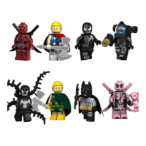 8 stk. Superhelt Deadpool Venom Batman Thor Dukke Legetøj Børn Samlet Byggeklodser Legetøj