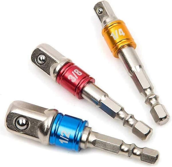 Bor 3 stk. Socket Bit Adapter Sett Hex Shank Forlengelse Til 1/4 3/8 1/2 Tommer