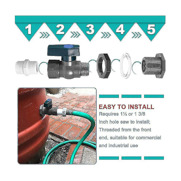 Pvc-regnvattenshinkkran-kit, 3/4-tums Pvc-kulventil, hink hink vattentank damm hink kran Ki