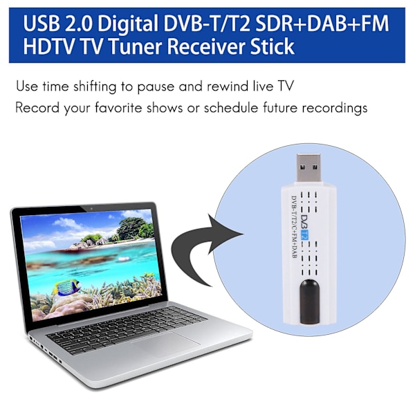 USB 2.0 Digital DVB-T/T2 SDR+DAB+FM HDTV TV Tuner Receiver Stick