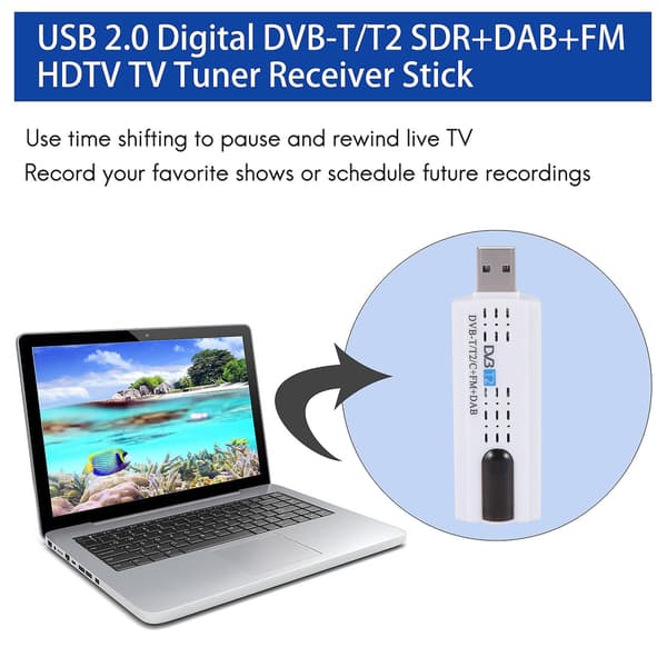 USB 2.0 Digital DVB-T/T2 SDR+DAB+FM HDTV TV-tunermottakerpinne