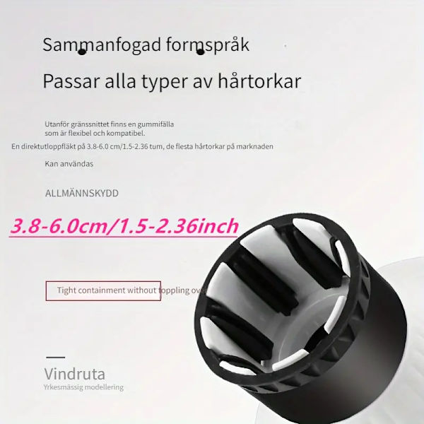 Universaali tuulilasin hiustenkuivaajan kiinnitys kiharoiden parantamiseen - Hajuton kiharahiustenkuivaaja 3,8-6 cm halkaisijalla, musta