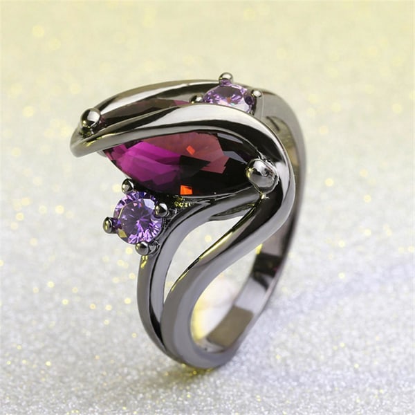 Vintage lila zirkon kristall färg ring kvinnors bröllop förlovnings smycken ring