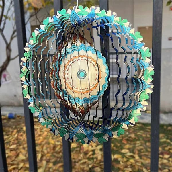 3D värikäs rautainen tuulikello, mandala-kuvioinen 3D pyörivä, A