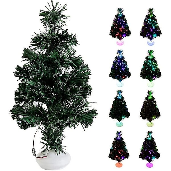 42cm Små Julgranar, Fiberoptiska Julgranar Med 8 Färgväxlande Iriserande LED-lampor Konstgjorda Förbelysta Mini Bordsgranar Juldekoration