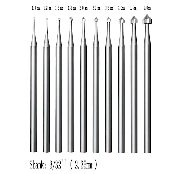 10 kpl Korukivien Asettamisburreja - 3/32 tuuman Varsi, Sylinterimäinen, Kartiomainen Muoto, Lapidary-työkalut