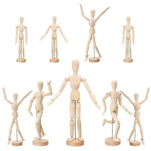 9 stk. Kunstner Mannequin Model Træ Manikin Tegning Bevægelig Figur Model med Stativ Fleksibelt Led