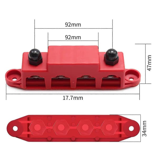 12V-48V Samleskinne Strømfordelingsblok Batteriterminal Samleskinne 2 stk, 4 x M8