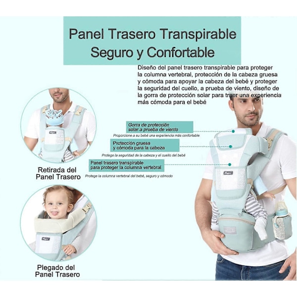 Ergonominen säädettävä kantoreppu vastasyntyneille ja taaperoille, kevyt lantiotuella, etu- ja takakantoreppu, 3-30 kg kapasiteetti