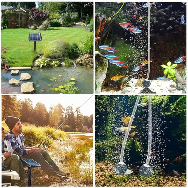 Solar dammpump, solcellsdriven dammluftare, 6 V 2 W solcellsdriven syrepump med slang och 2 stenar