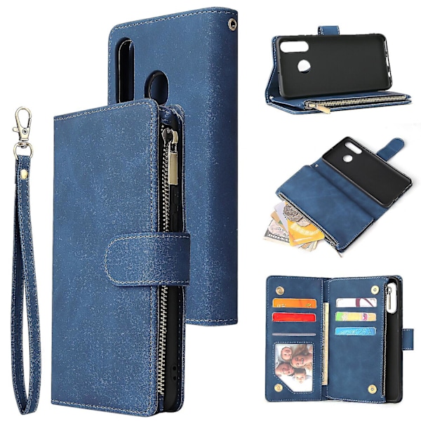 Kompatibel med Huawei P30 Lite Læder Magnetisk Håndtaske Lynlås Lomme Dækning Håndledsrem Kompatibel med Huawei P30 Lite Etui