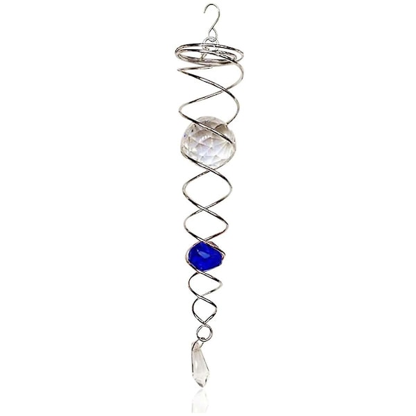 Blå Stående Kule Spiral Vindspinner Stabilisator, Dekorativ Spiral, Spiral Vindspinner, Hagedekorasjon