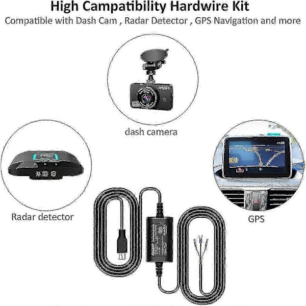 Orskey Dash Cam Hardwire Kit Mini Usb 12v 24v Till 5v Bil Dash Kamera Hårdkabel Kit Med Verklig Lågspänning Och Sjufaldigt Säkerhetsskydd - JA