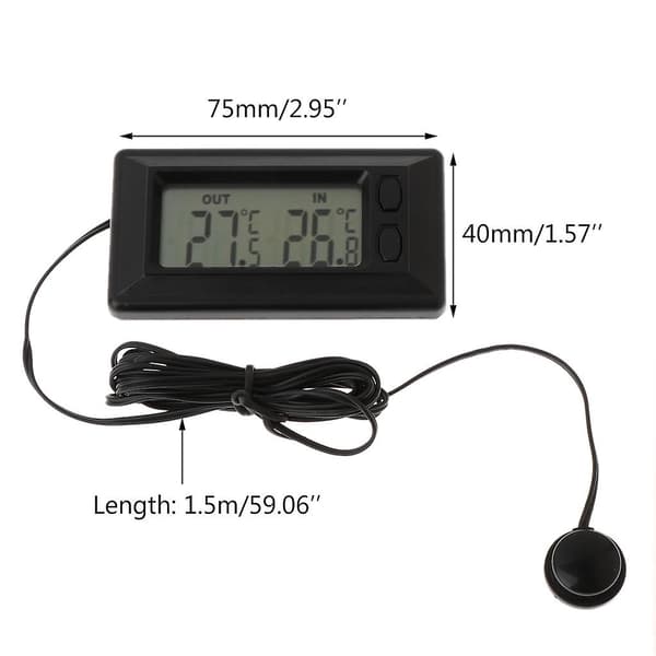Digital LCD-termometer for bil med 1,5 m kabel for biler, lastebiler