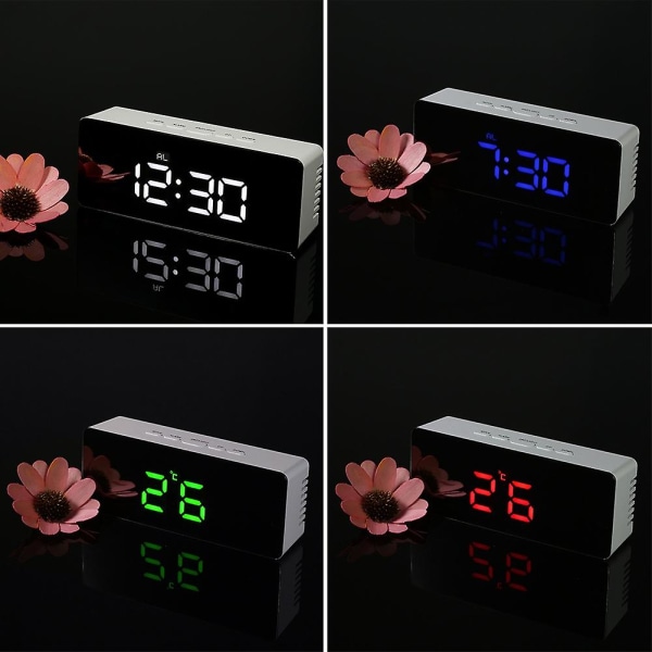 Rektangulär lysande digital LED-spegelklocka larm snooze-funktion termometer