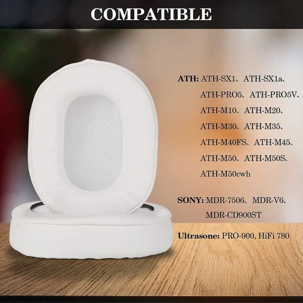 Øreputer Minnefoam Øreputer Deksel Erstatning Øreputer for ATH M50X Passer Audio Technica M40X M30X M20 Hvit