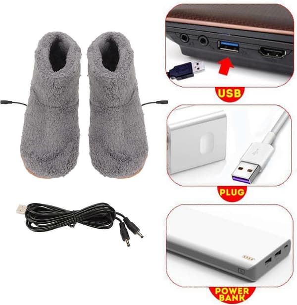Oppvarmede sokker, USB-lading, myke avslappende innesko for menn og kvinner