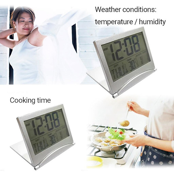 Digital LCD Fällbar Datum Skrivbord Temperatur Resa Väckarklocka
