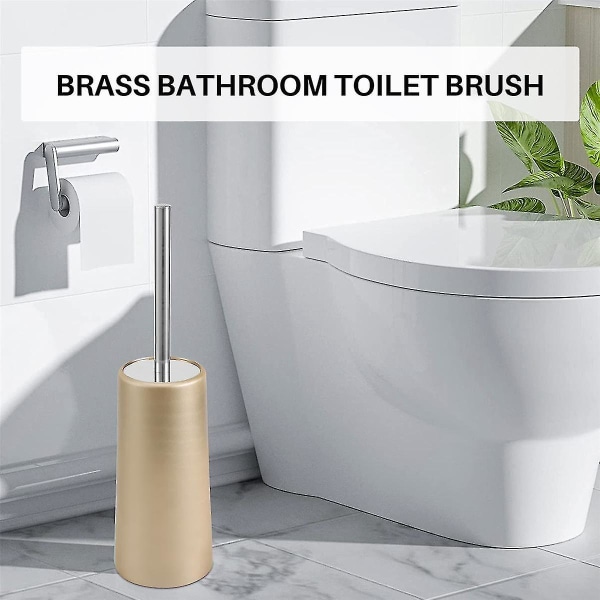 Toiletbørste og holder i rustfrit stål - Toiletbørstesæt til badeværelset (guld)