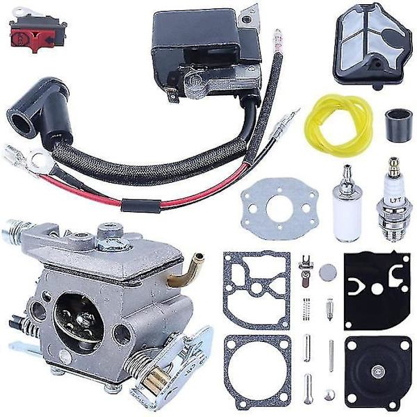 Adefol-sytytyskela ja kaasutin Husqvarna 36 41 136 137 141 142 sahoille, polttoaineletku ja polttoainesuodatin (+c