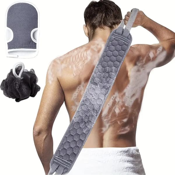 Krops Scrub Set til Professionel Massage - 3-delt Dusjset med Ryg Scrub, Duskhandsker