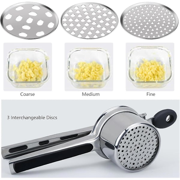 Kartoffelmoser, Madkvalitets Rustfrit Stål Ricer Presse med 3 Udskiftelige Skiver, Multifunktionel Ricer til Mos, Pure, Frugt