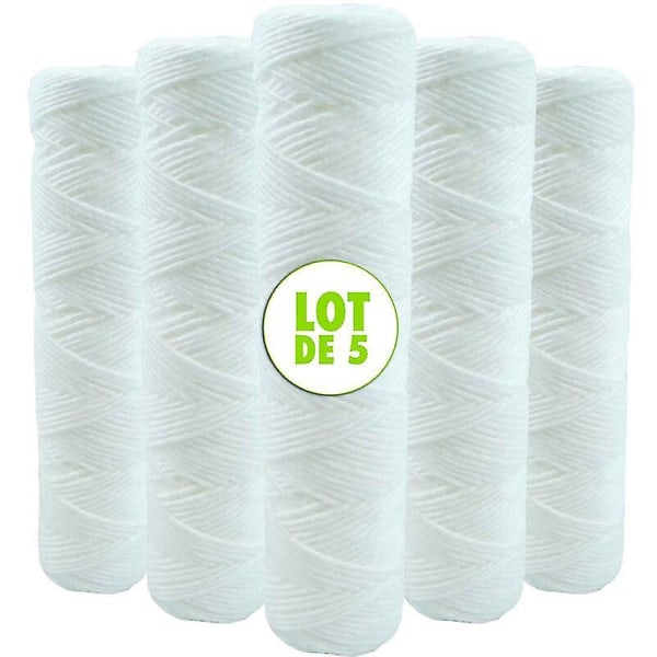 Set med 5 spiralformade vattenfilterpatroner Anti-sediment 9 tum 3/4 - 5 mikron Kompatibel med 10 tums filter Tillverkad i Frankrike-kryc