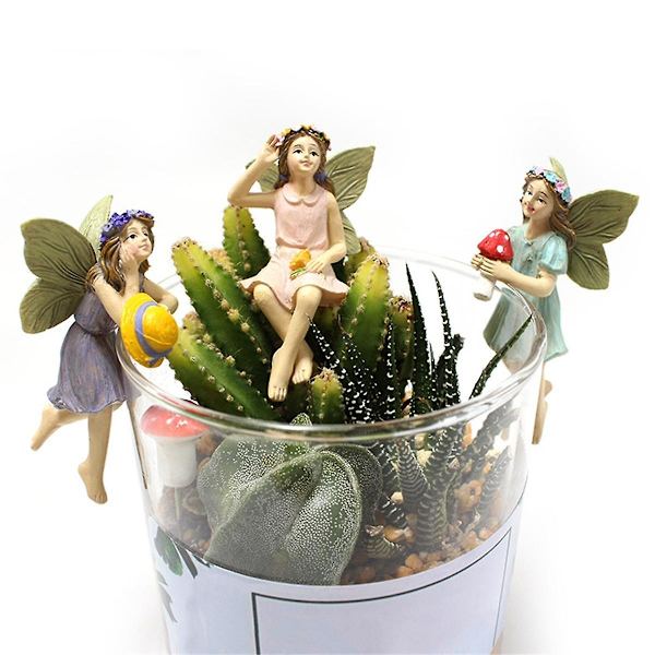 Fe-figur 5 stk Harpiks Fe-figurer med Flyvende Vinger Miniatyr Fe-hagefigurer Søt Fe
