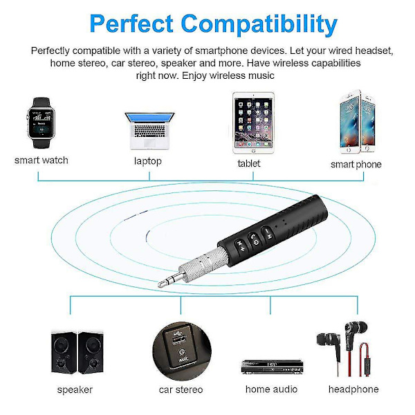 Bluetooth Adapter Modtager Bærbar Håndfri Bluetooth 4.2 Audio Modtager Bilsæt & Mini 3.5mm Aux Trådløs Audio Adapter Til Hovedtelefoner Bilhøjttaler