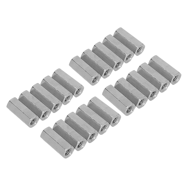 Heksekopplingmutter 20 stk M6x1 L25mm Rustfritt Stål Trådforbindelser for Bolter og Skruer