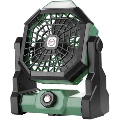 Bærbar genopladelig ventilator med justerbar hastighed og LED-lys. Stille drift. Plastmateriale - grøn farve.