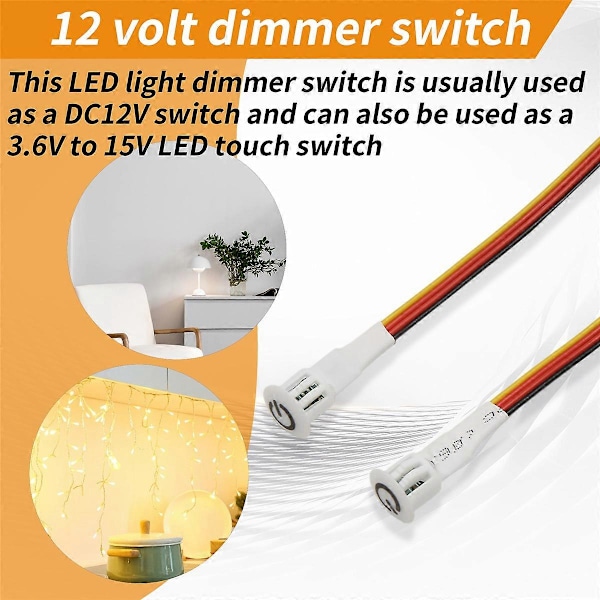 2 stk. Touch Dimmer Bryter DC3.7V 5V 12V Trinnløs Dimmer Bryter Sensor for LED Lys, RV, Skap, Var