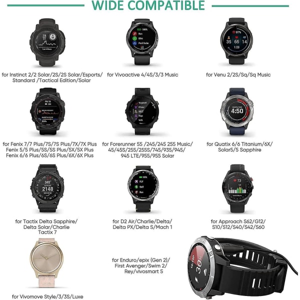 Laderkabel for Garmin Fenix 6 6s 6x Pro Sapphire (2-pak), Ankey ladekabel
