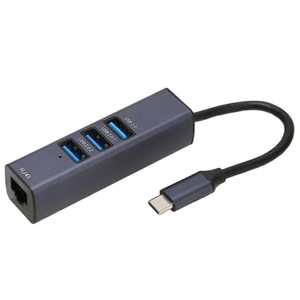 USB C til Ethernet Adapter RJ45 Gigabit Ethernet Port 4 i 1 USB C Hub med Oppbevaringshull for Bærbare Datamaskiner