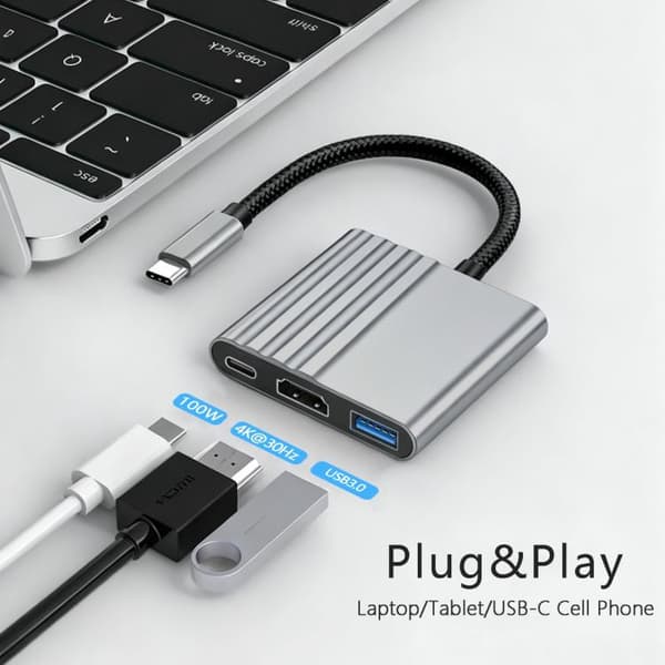 3-i-1 USB-C-adapter for lading og bildeoverføring