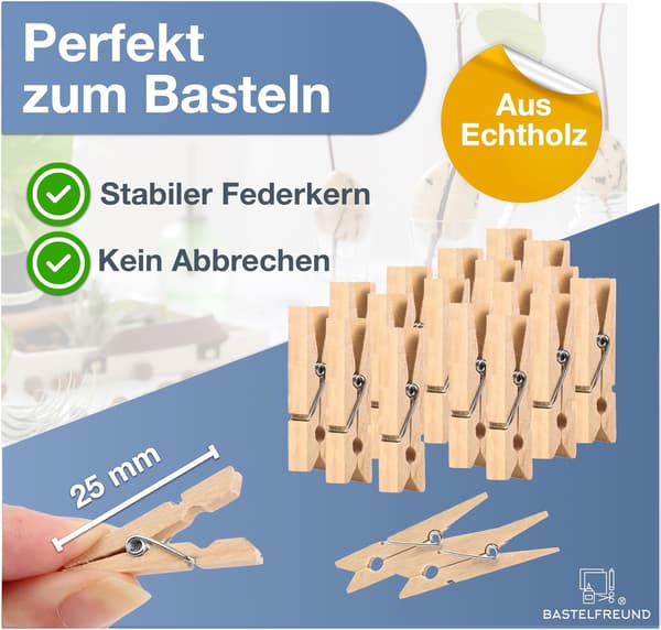 100x miniklyper - størrelse 25 mm miniklyper klesklyper laget av ekte tre (100x)