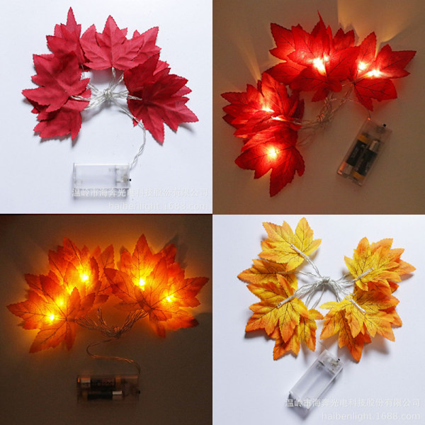 Höstdekoration 20 LED konstgjorda löv lönnlöv fallande ljusslinga dekor Halloween jul