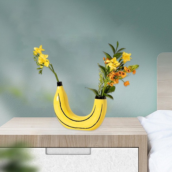 Blomster Vase   Ingen Visnen Dobbelt-hoved Design Dekorativ Blomsterarrangement Banan Vase Ornament