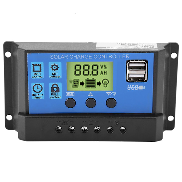 20A Aurinkopaneelien Lataussäädin Ohjain Kaksois-USB:llä ja LCD-Näytöllä - PWM 12V/24V (YJSS-20A)