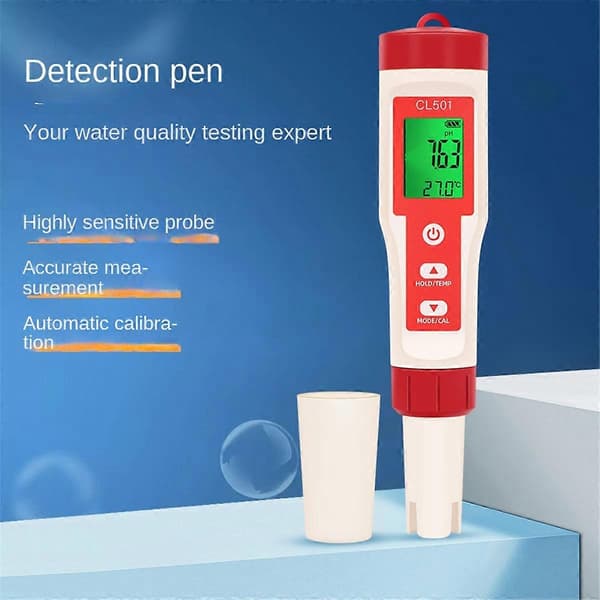Klor Test Pen 5 i 1 Vandkvalitetstester CL2 TEMP PH H2 ORP Måling til Akvarium Svømning