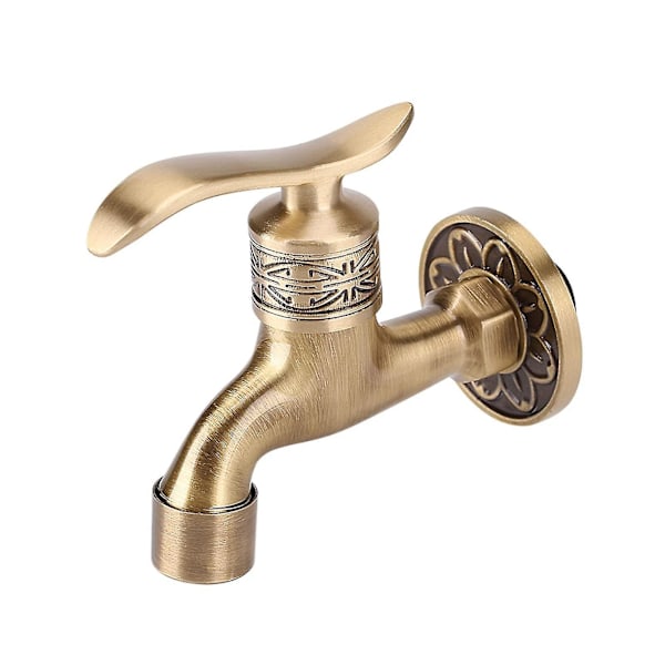 Cold Water Faucet Antique Brass Wall Mounted Lever Handle Washing Machine Bathroom