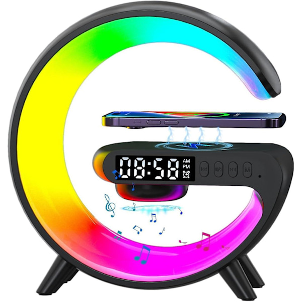 Trådløs Højttaleroplader | G-Formet LED Trådløs Opladningshøjttaler | Atmosfærisk Natlys Trådløs Telefonoplader | RGB Farveskiftende Stemningslys A