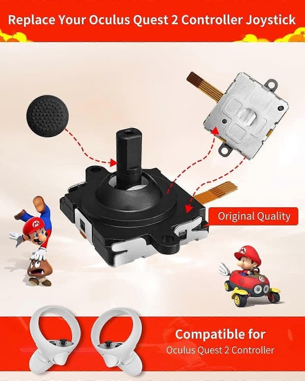 Joystick-udskiftningssæt til Oculus Quest 2 Controller (11 i én), Reparationssæt Tilbehør til Meta Quest 2 Controller, Inkluderer 2 Tommelfingerpinde, T5 Skruetrækker