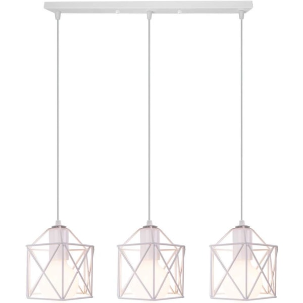 Industriell lampor, 3 hängande lyktor 10 cm fyrkantig bur hängande lykta lampskärm E27 barlampa i vardagsrummet (vit)